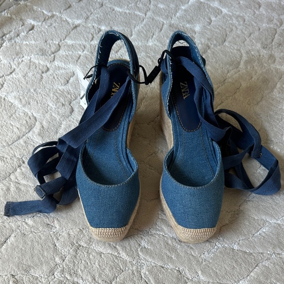 Zara Denim Blue Espadrille Wedges - Picture 1 of 1